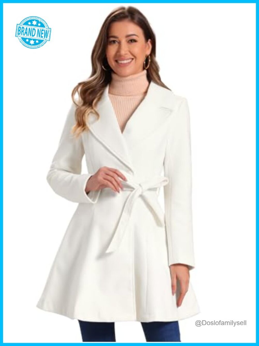 Allegra K Women's Winter Peacoat A-line Lapel Overcoat with Belt